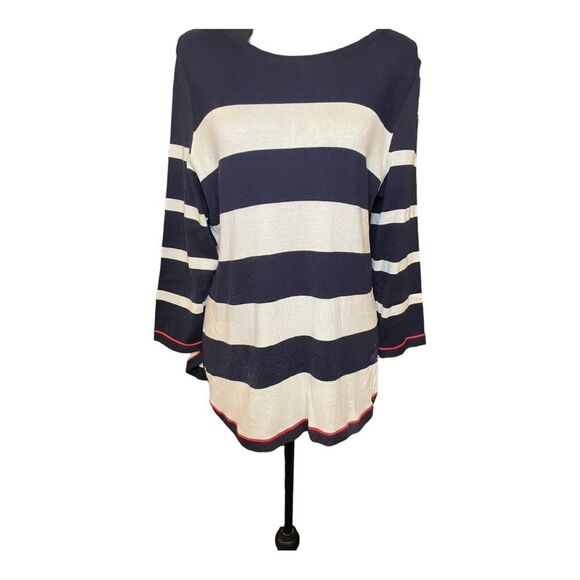 Talbots Preppy Striped Sweater | Navy & Cream | Size M Fall Classic - Picture 9 of 9